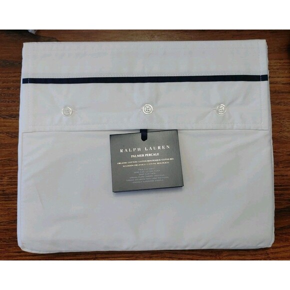Ralph Lauren 100% Cotton Percale Palmer TWIN Flat Sheet White/Polo Navy (003) - Picture 1 of 3